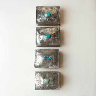 four Silver decorative boxes with turquoise adornment