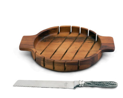 Round Bread Board with Wheat Bread Knife