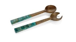 Turquoise Salad Servers w/ Inlaid Handles Set of 2