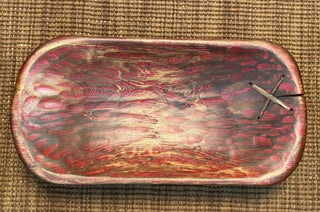 Wood Bowl Distressed Red With Leather Lace