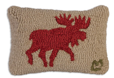 Red Running Moose Wool Pillow