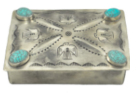 J. Alexander Stamped Stamped Repousse Box with Turquoise