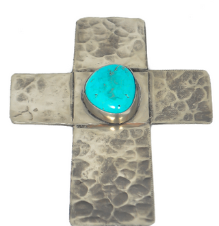 J. Alexander Stamped Silver Cross with Turquoise