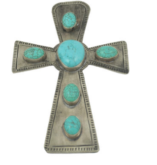 J. Alexander Stamped Silver Cross with Turquoise